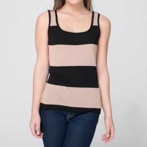 Vintage Retro American Apparel Jersey Thick Stripe Knit Sweater Tank Beige Stone