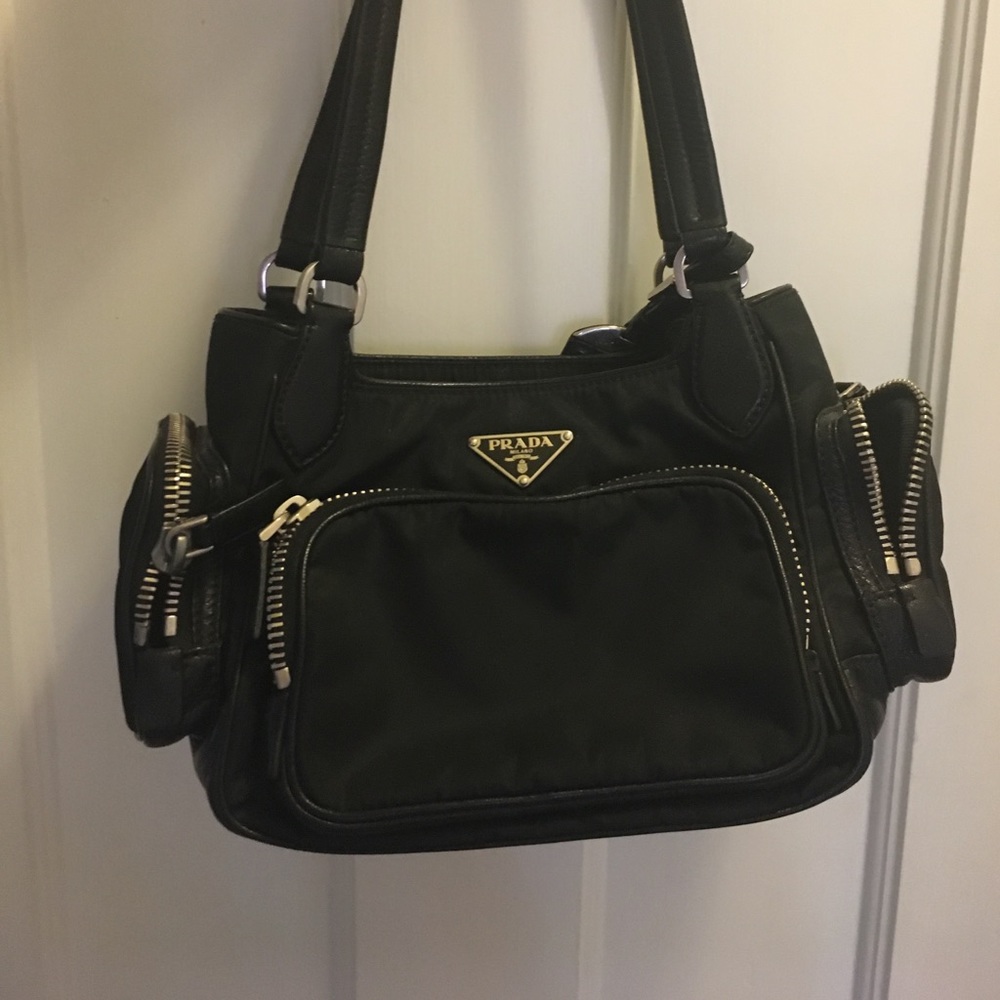 Prada Nylon Leather Lined Multi Pocket Purse