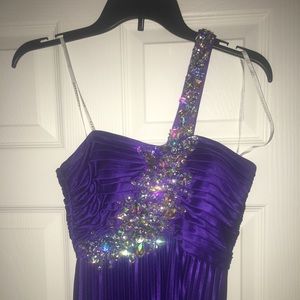 Purple pleated prom dress