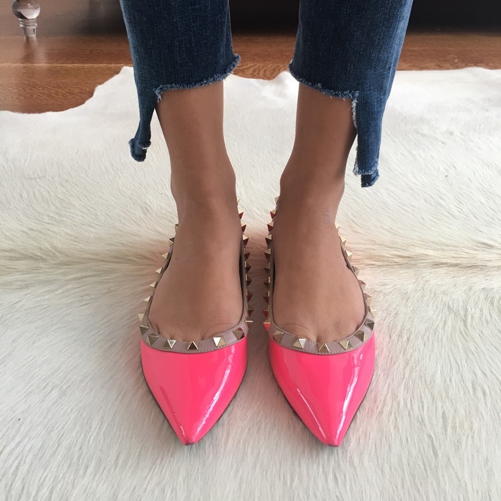 Hot pink, patent leather, Valentino rockstud flats