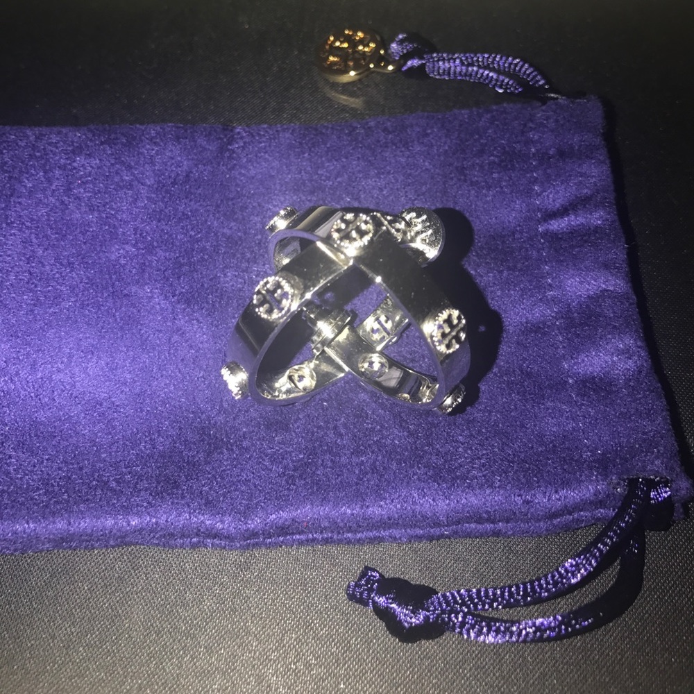 Tory Burch silver plated logo hoop earrings