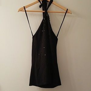 Black sequence Halter Top
