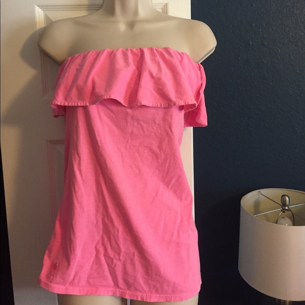 Pink tube top with ruffle