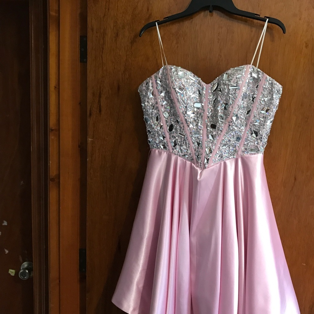 Rhinestones pink party dress