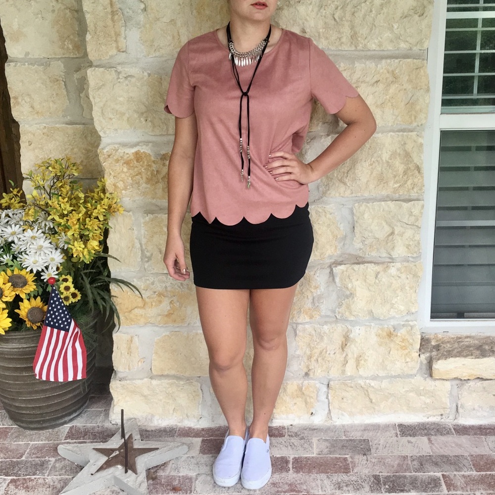 Pink Suede Scallop Top