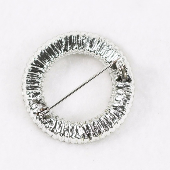 Vintage Rhinestone Brooch - Infinity Circle Silver Lapel Pin - Picture 2 of 2