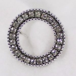 Vintage Rhinestone Brooch - Infinity Circle Silver Lapel Pin
