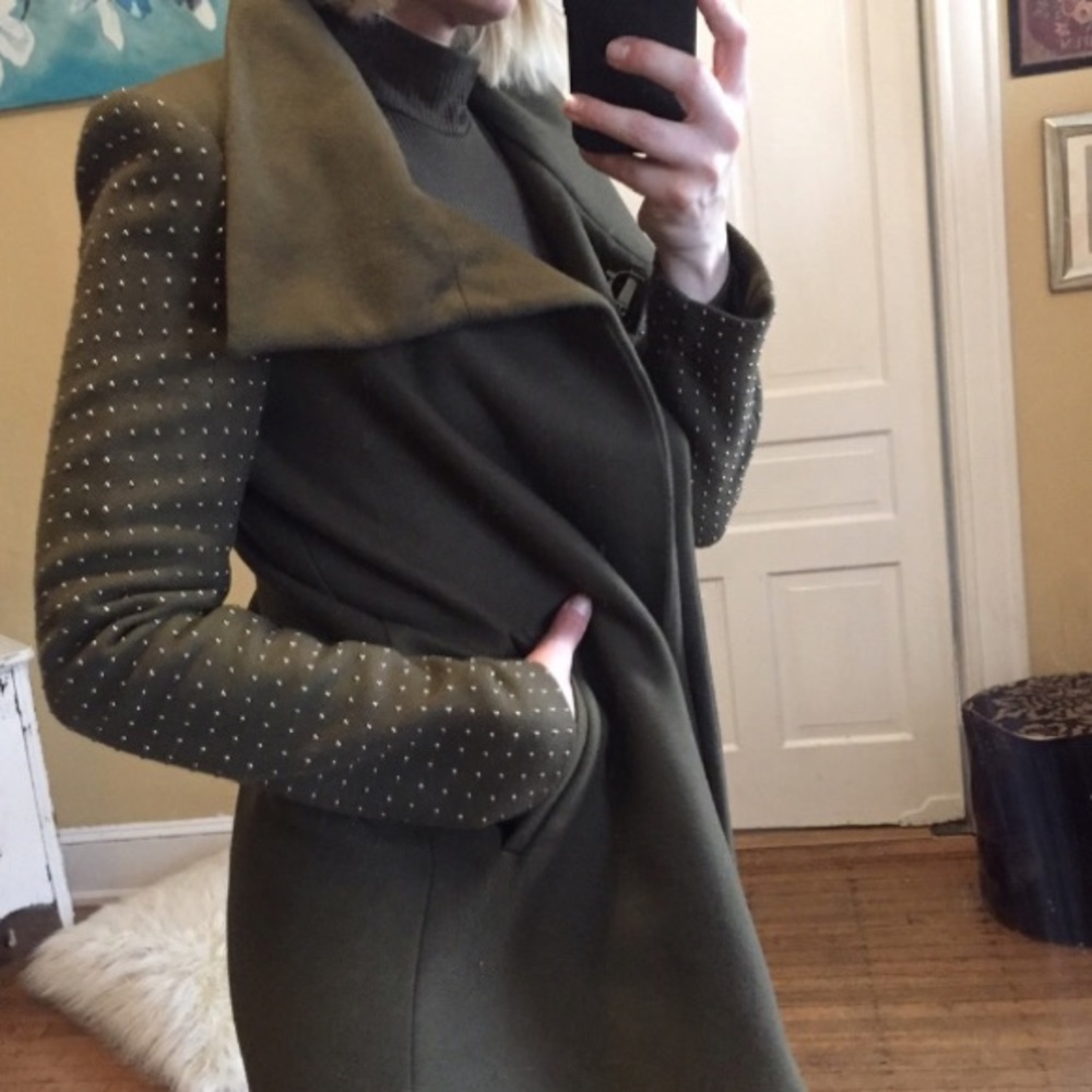 Zara Olive Green Studded Coat Trench