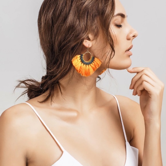 Jewelry - Trendy Fan Tassel Earrings Orange