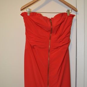 Orange with Gold zip strapless dress