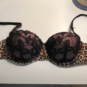 Black lace and cheetah balconette bra