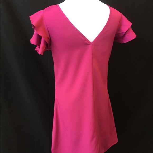 M,L Ruffle Shoulder Dress Hot Pink - Picture 5 of 5