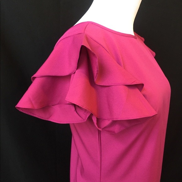 M,L Ruffle Shoulder Dress Hot Pink - Picture 4 of 5