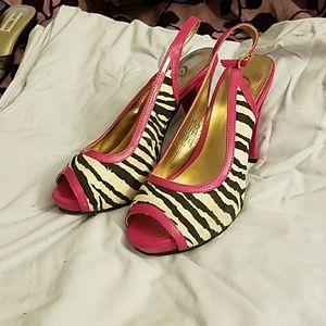 Zebra stripe heels with hot pink accents