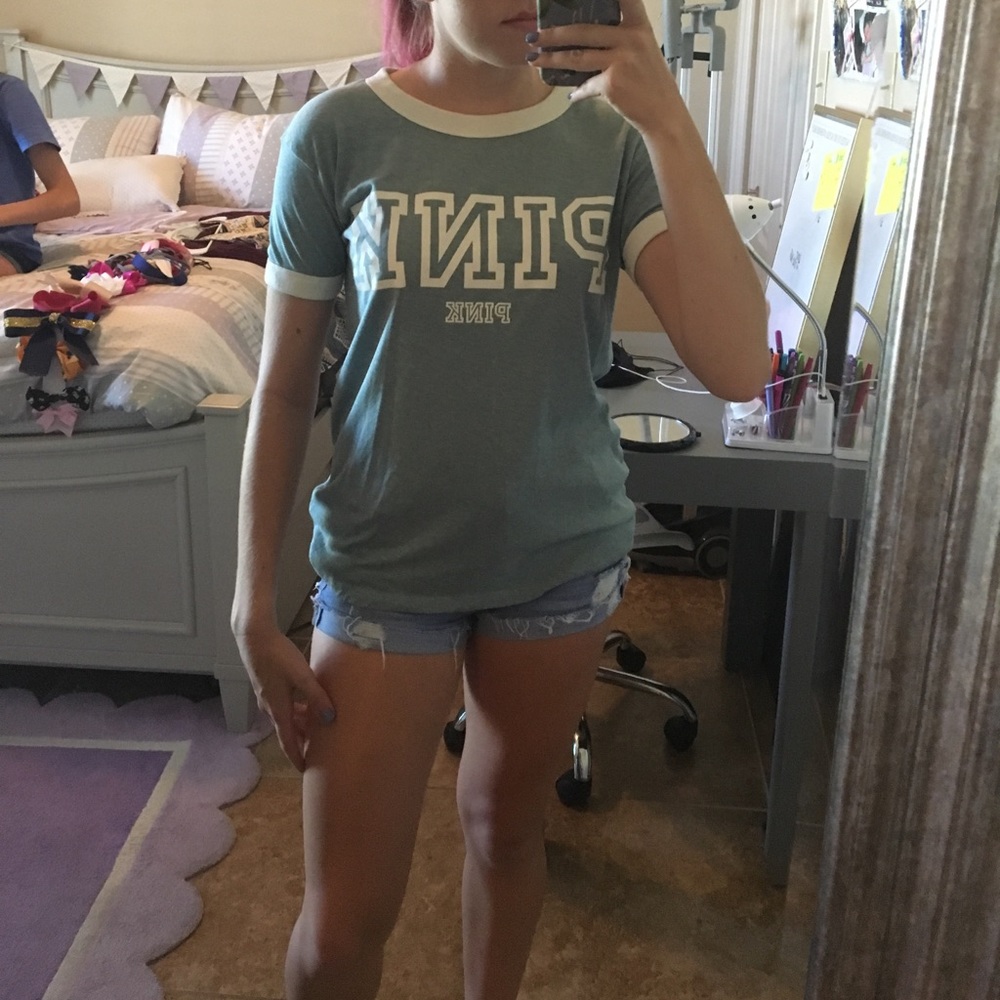 Victoria Secret Green Ringer Tee