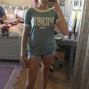 Victoria Secret Green Ringer Tee