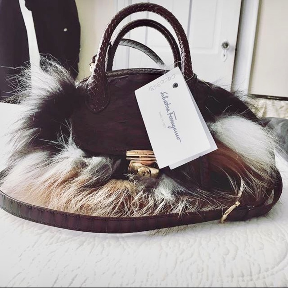 Salvatore Ferragamo Python & Fur.     Mini Fiamma