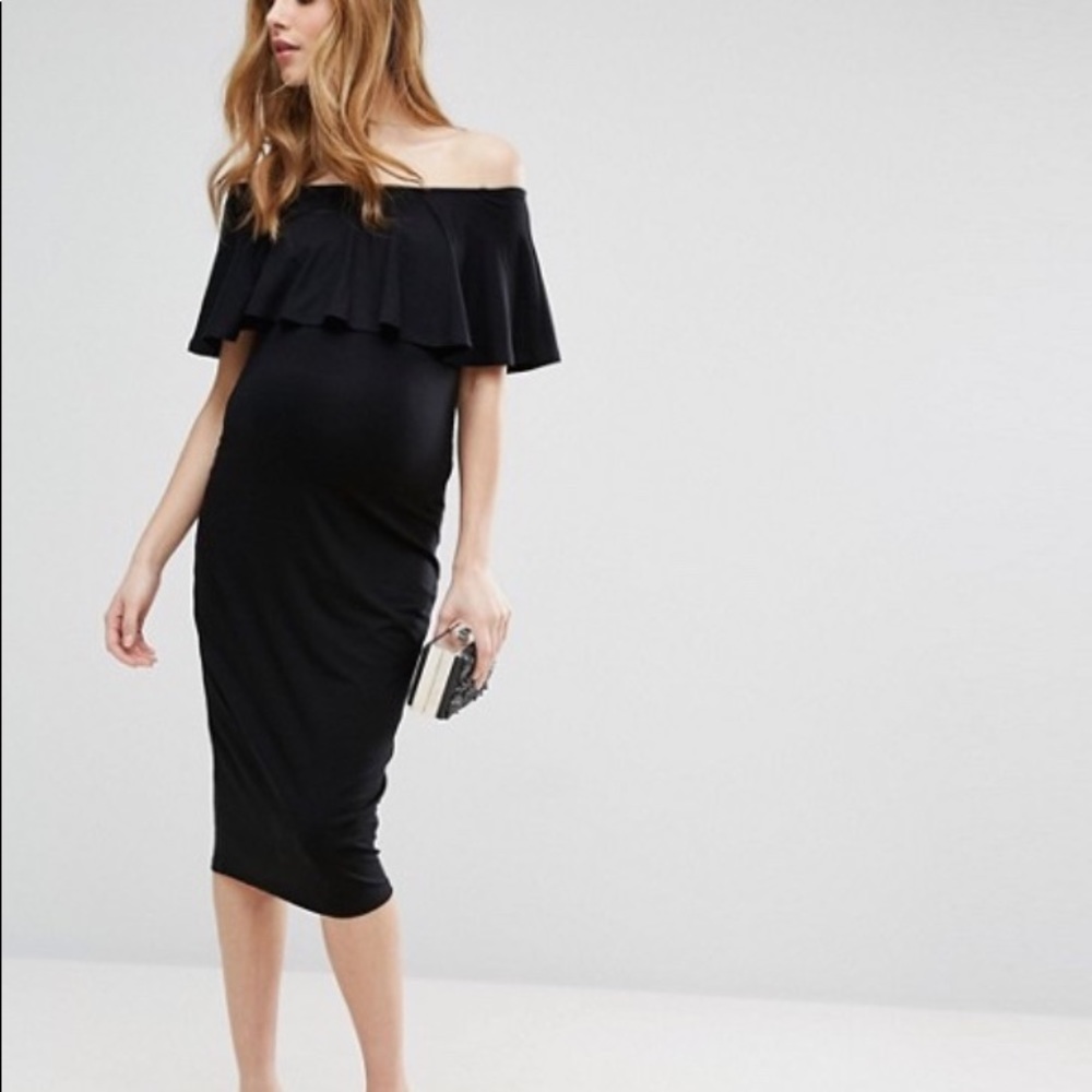 ASOS Maternity Midi Bardot Pencil Dress w/ Ruffle