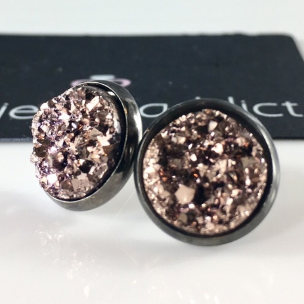 3 for $25 Rose Gold faux druzy Gunmetal studs - Picture 3 of 4