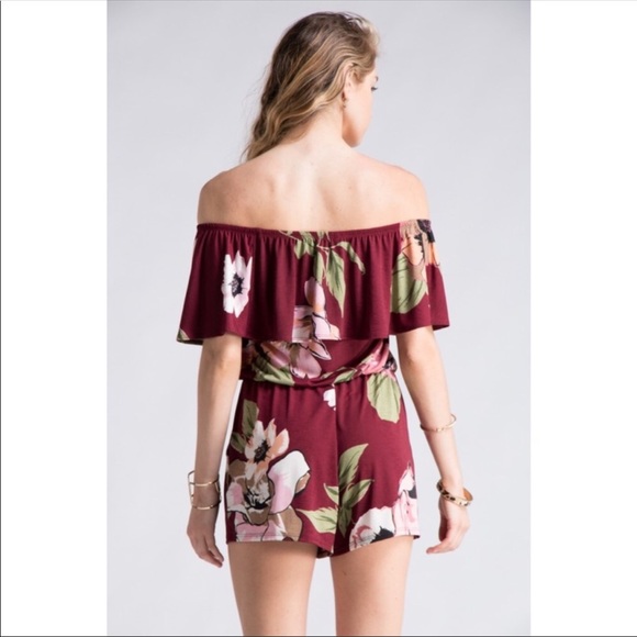 Off The Shoulder Floral Romper - Picture 2 of 2