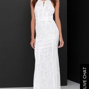 Lulu's white/silver/ivory lace maxi dress