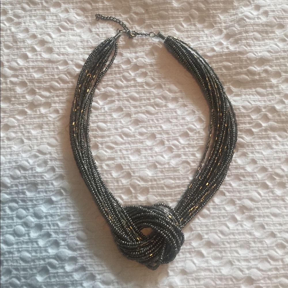 Silver Beaded Knot Necklace