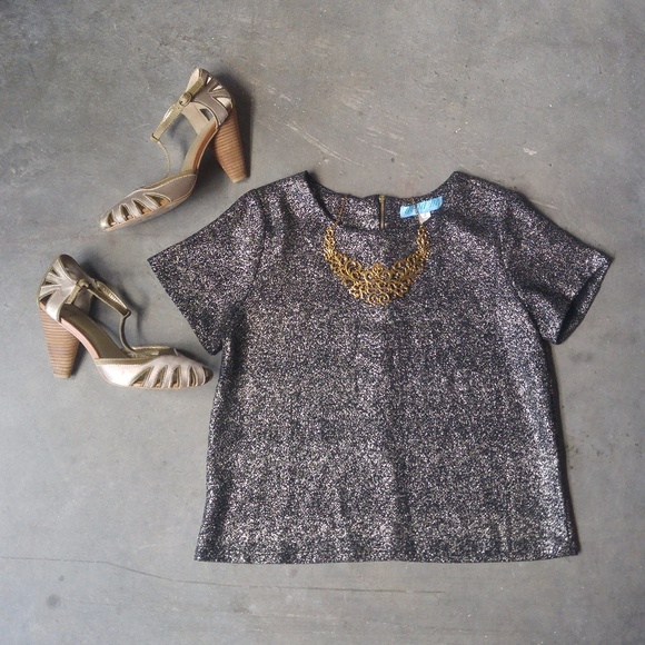 Francesca's Collections Tops - Dina Be Black with Gold Glitter Blouse