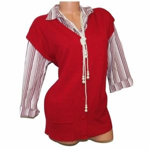 Womens Red 3/4 Sleeve Collared Sweater Top