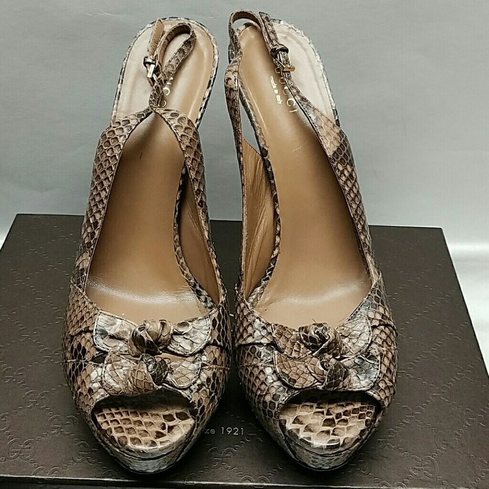 Gucci Snakeskin Platform Slingbacks, Size 39.5