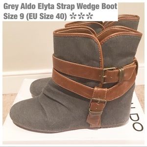 Grey Aldo Elyta Strap Wedge Boot - Women's Size 9