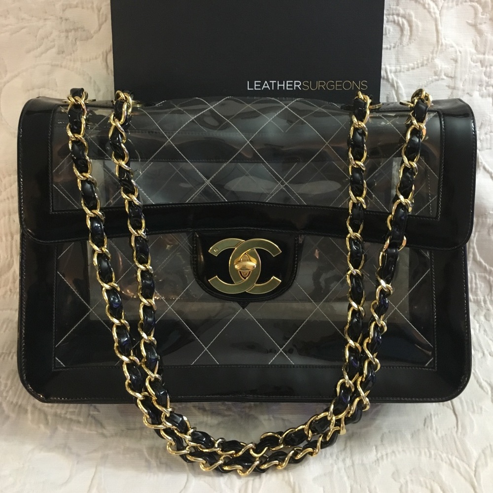 Chanel Clear Naked Jumbo Classic Vinyl Flap Rare
