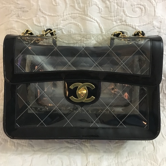 Chanel Clear Naked Jumbo Classic Vinyl Flap Rare - Picture 2 of 8