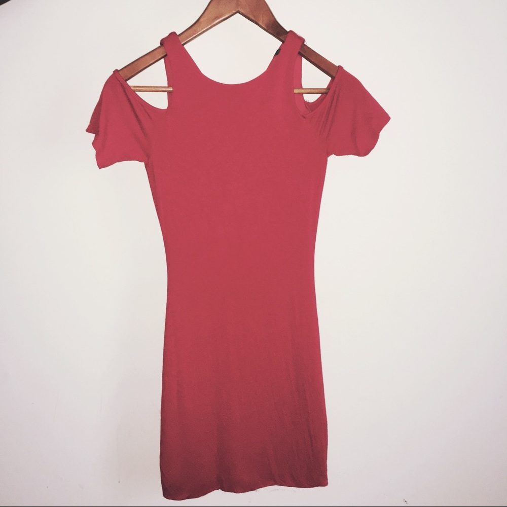Fitted red dress.