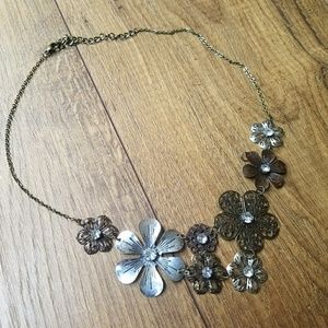 Metallic Filigree Flowers Statement Necklace