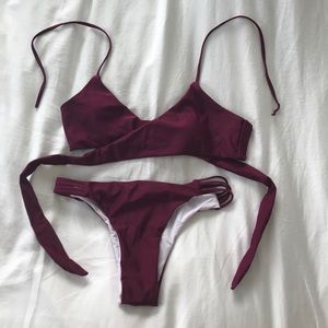 Zaful Burgundy wrap around Bikini size Large