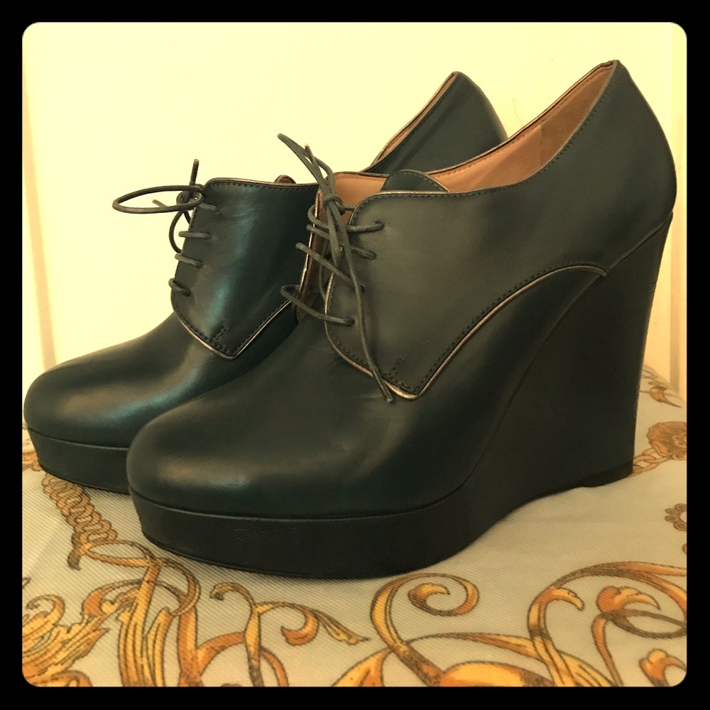 Longchamp Wedge Boot Green Authentic NWT $585 US 7 - Picture 1 of 6