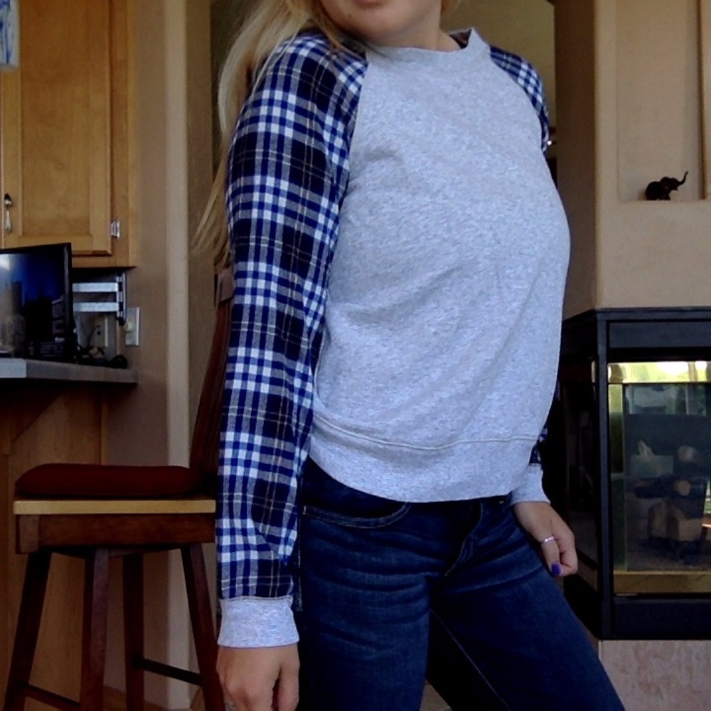 Cozy Flannel Sleeve Sweatshirt