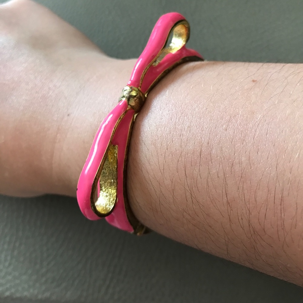 Hot pink bow bangle with antique gold hardware