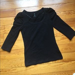 H&M black puff shoulder top tight xs