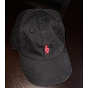 Black Polo Ralph Lauren hat with red symbol.