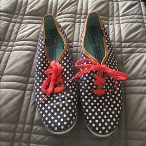 Navy Keds with white polka dots