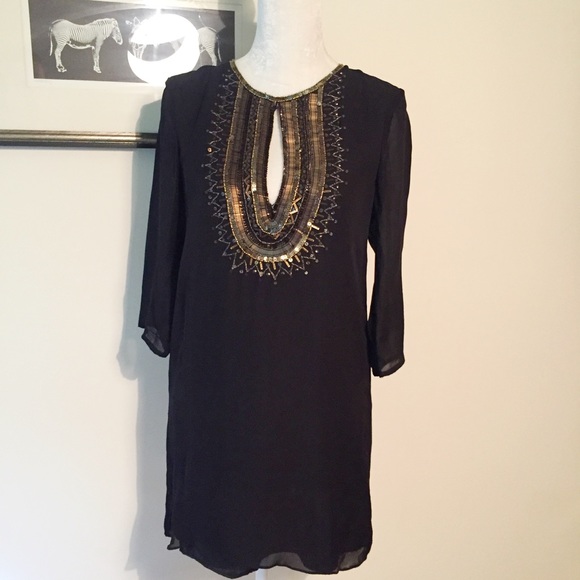 Parker Dresses & Skirts - Parker Sequin Keyhole Tunic Dress Gold beading