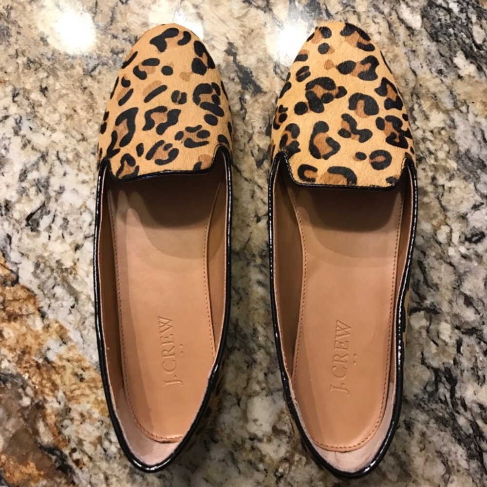 J Crew Calf Hair leopard print loafers