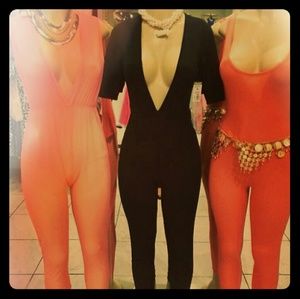 Yellow Olive Ole Jumpsuit with Deep V Plunge