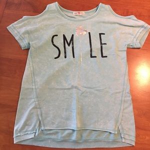 Smile Teal Shirt W/ Bare Shoulders
