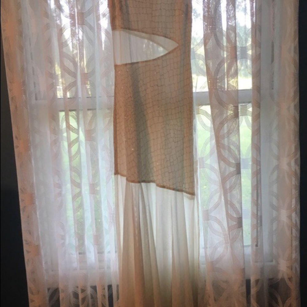 Long formal white and gold dress w/ cutouts