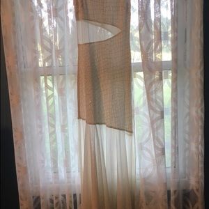 Long formal white and gold dress w/ cutouts