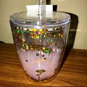 Pink Ombré Glitter Cup with Straw • NWT