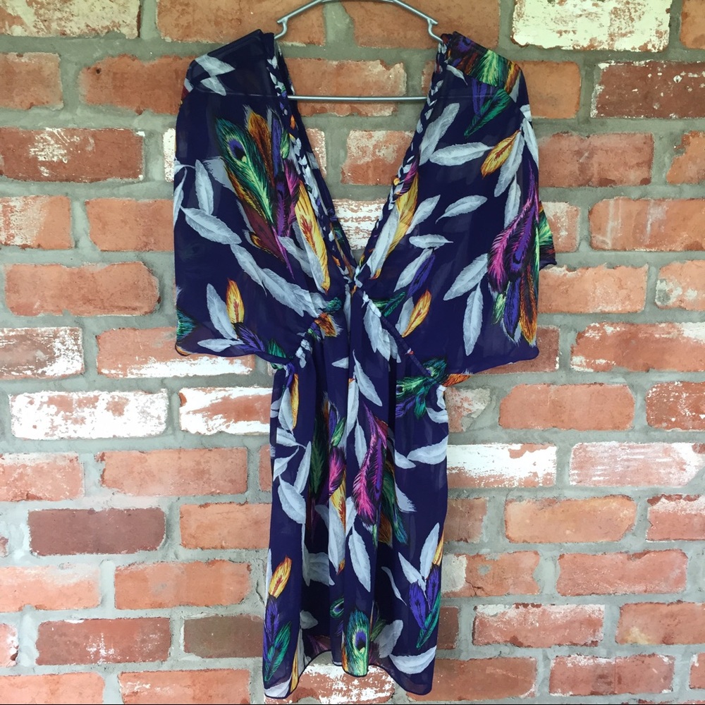 Feather Print Swim Coverup Dress