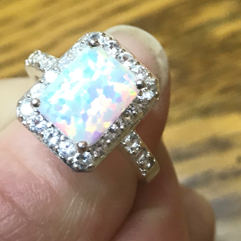 925 sterling silver simulated opal ring